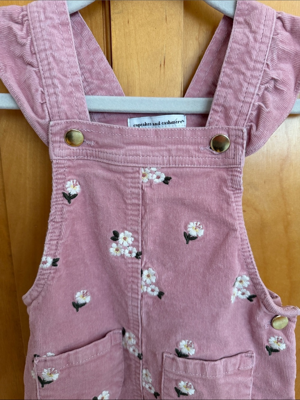 cupcakes & cashmere Rose Pink Corduroy Floral Overall Dress